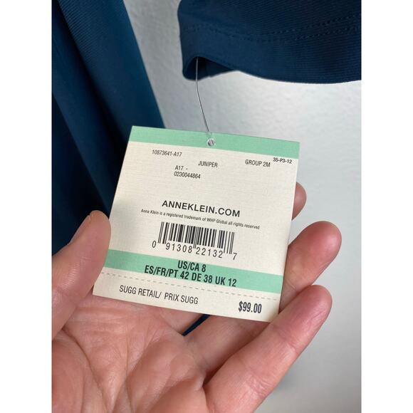 NWT Ann Klein Women's 8 Juniper V-Neck Faux Wrap Stretch Midi Dress - Picture 2 of 5